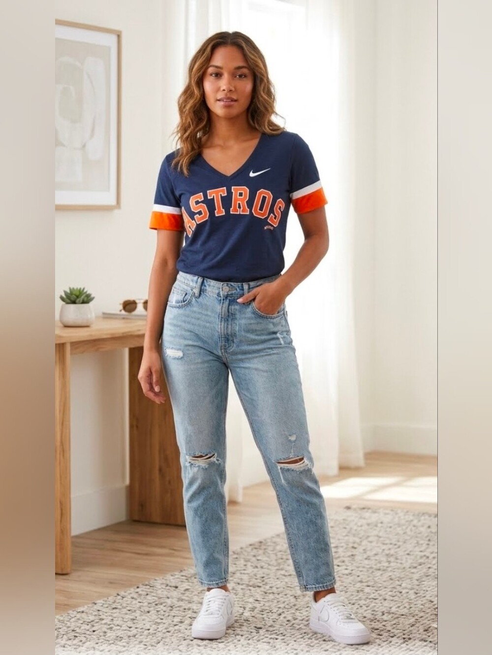 Nike Dri-Fit Houston Astros Women's Navy V-Neck T-Shirt Size Small